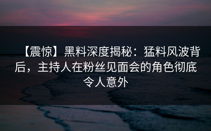 【震惊】黑料深度揭秘：猛料风波背后，主持人在粉丝见面会的角色彻底令人意外