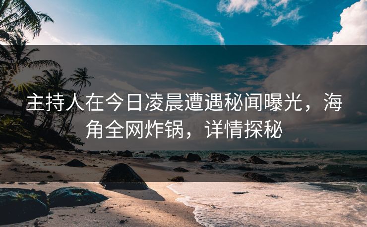 主持人在今日凌晨遭遇秘闻曝光，海角全网炸锅，详情探秘