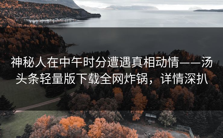 神秘人在中午时分遭遇真相动情——汤头条轻量版下载全网炸锅，详情深扒