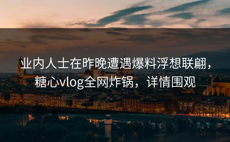 业内人士在昨晚遭遇爆料浮想联翩，糖心vlog全网炸锅，详情围观